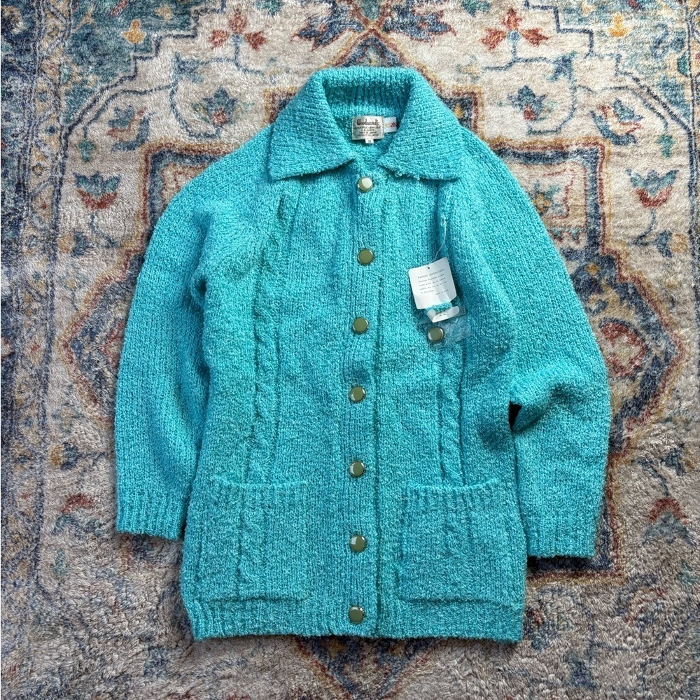 Vintage NWT Woodward’s Blue Ribbed Cardigan Sweater Small